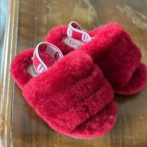 UGG Red Fluffy Slippers Plush Comfort